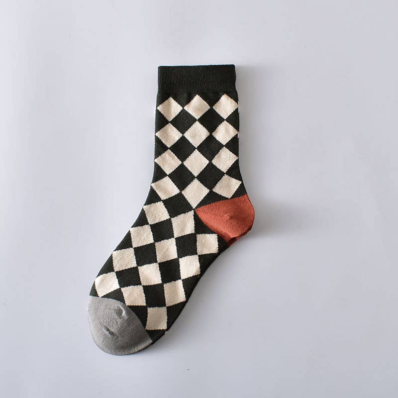 Black & Cream Diamond Pattern Socks