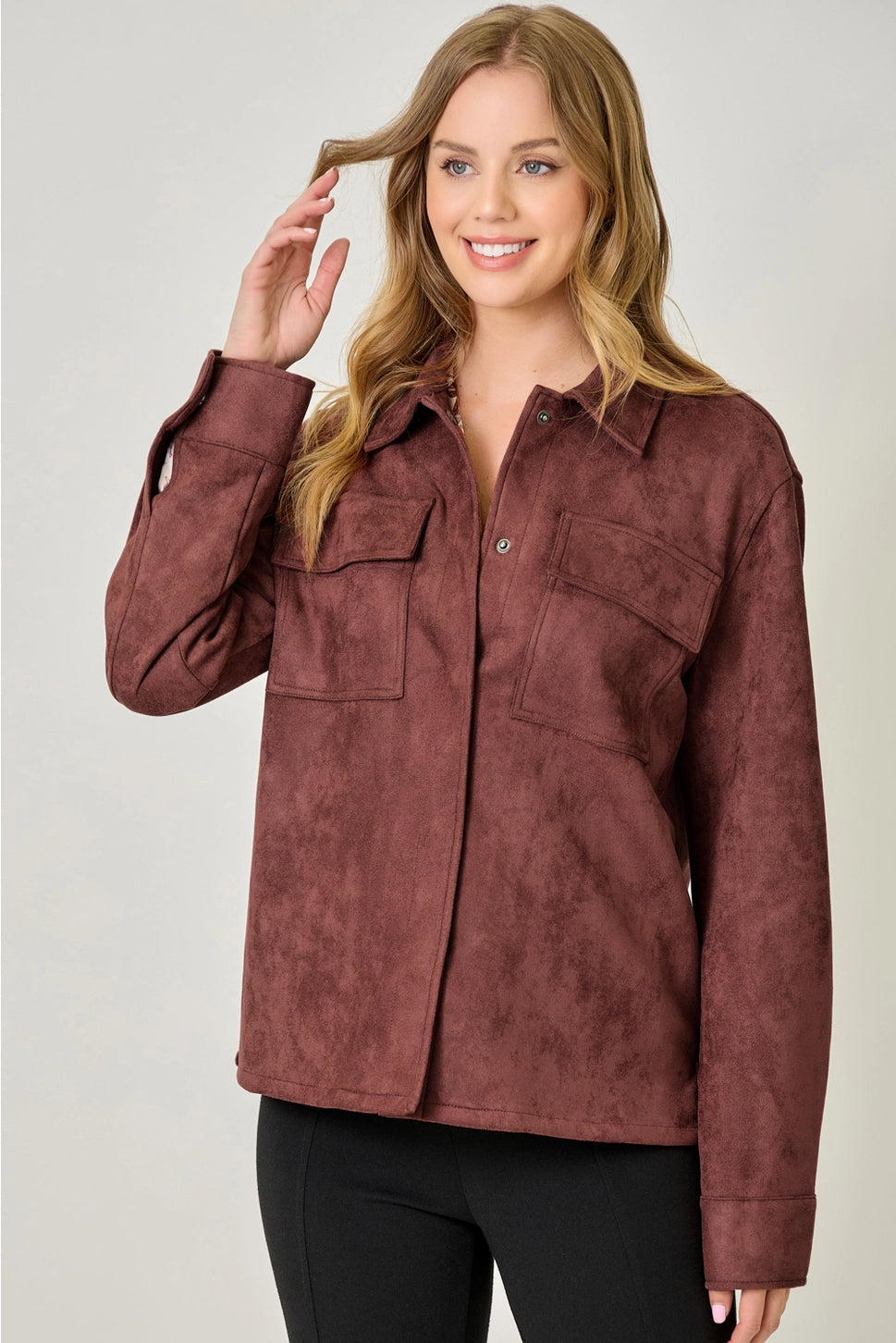 Suede Shacket in Burgundy