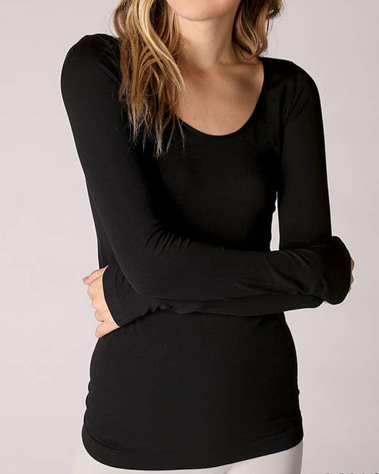 Long Sleeve Scoop Neck Top in Black