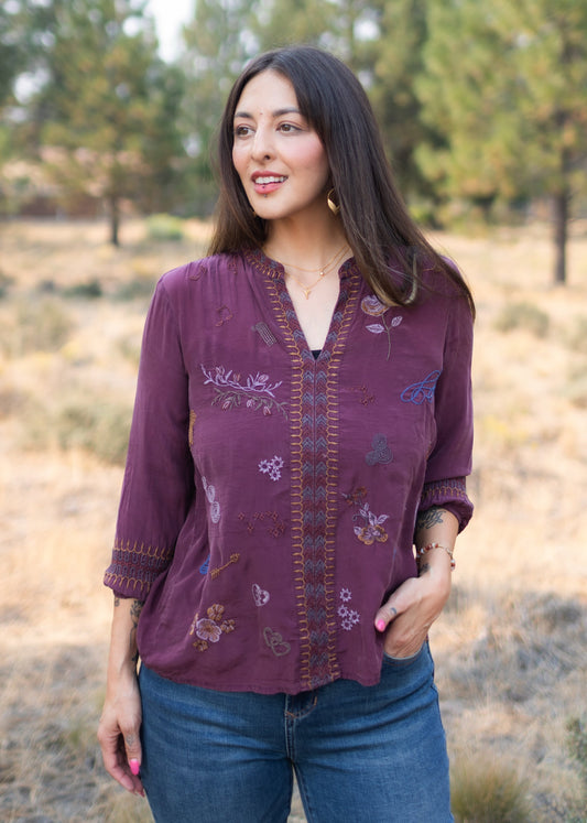 Raya Blouse in Oxblood | Caite