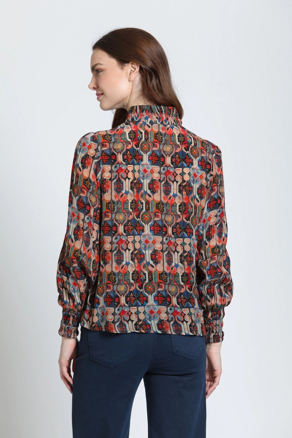 High Collar Blouse in Red Tile Print | APNY