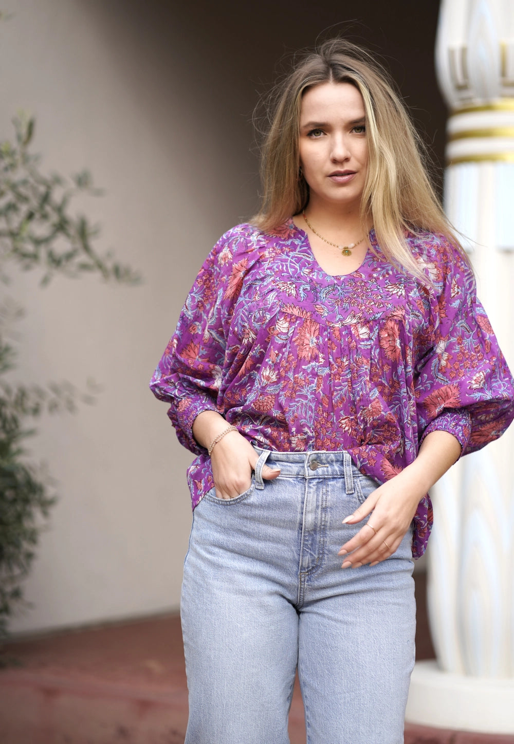 Anjou Cotton One Size Top in Magenta