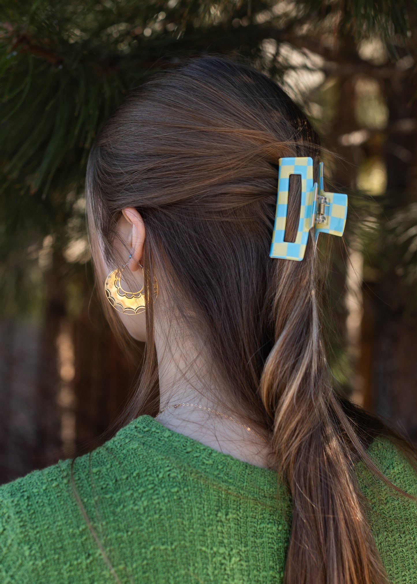 Blue & Yellow Check Classic Claw Clip