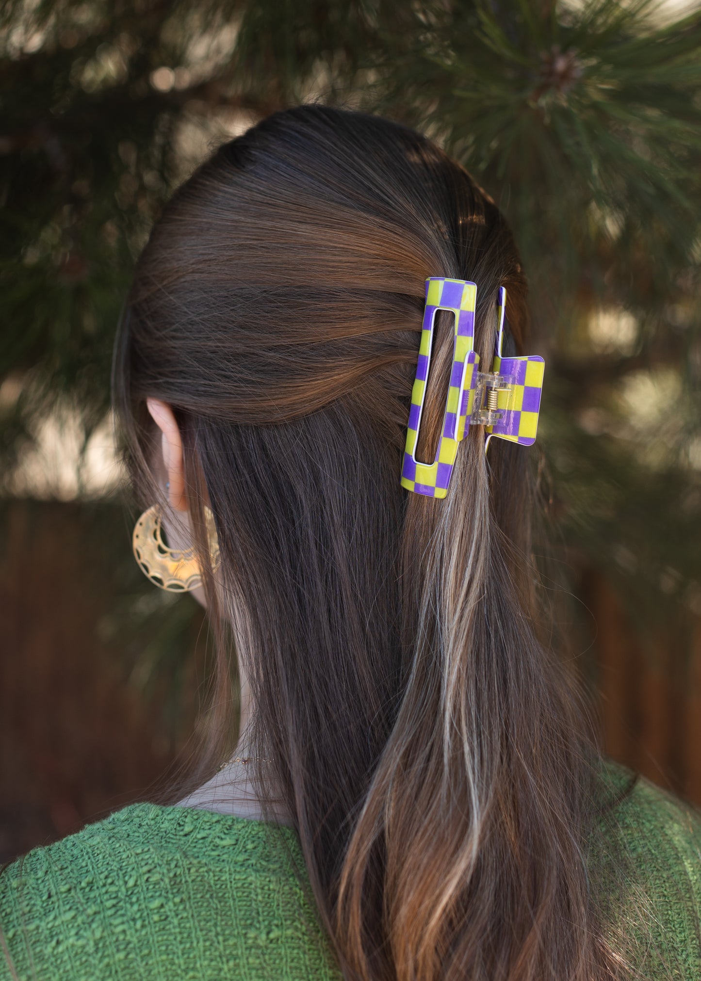 Purple & Yellow Check Classic Claw Clip