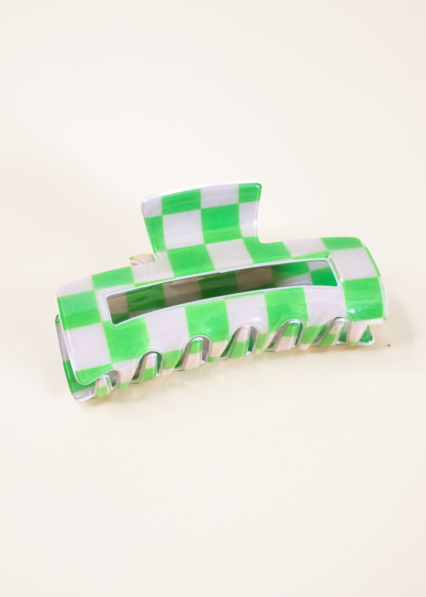 Green Check Classic Claw Clip