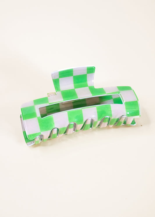 Green Check Classic Claw Clip