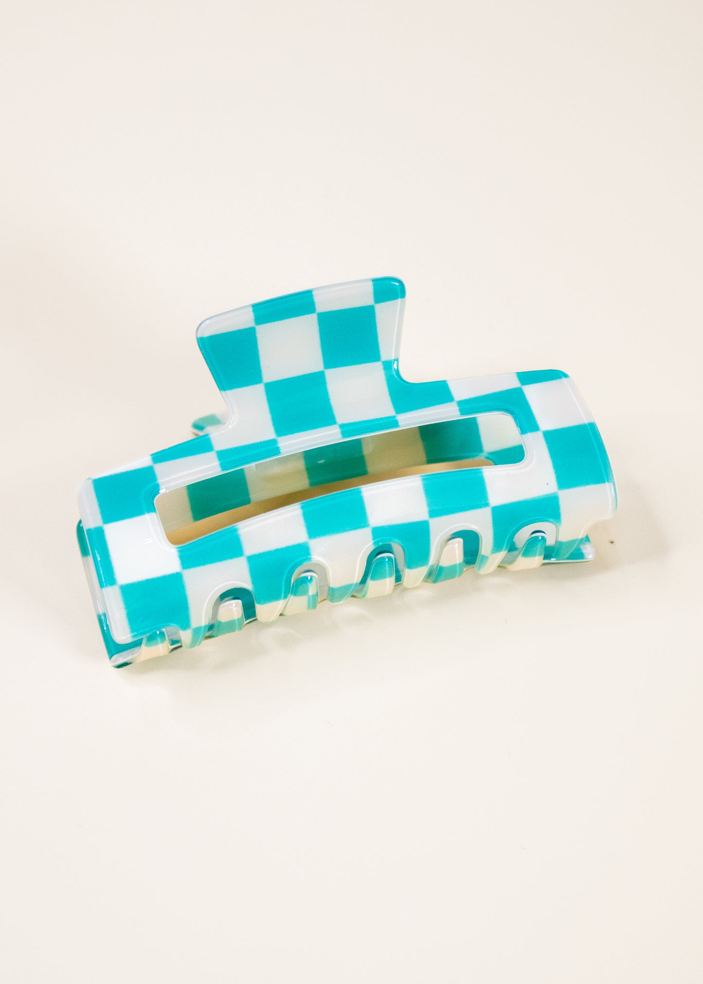 Turquoise Check Classic Claw Clip