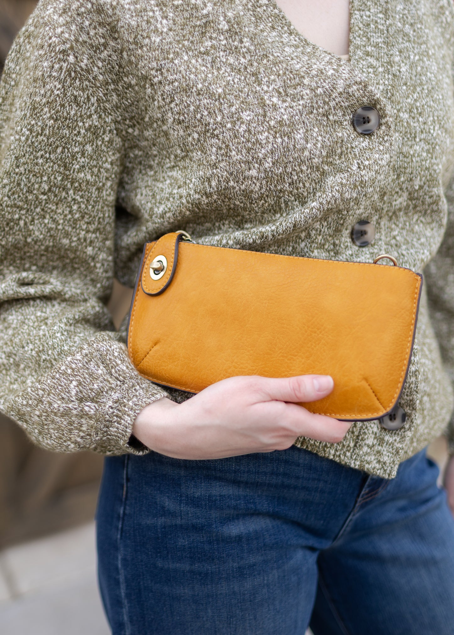 Mini Crossbody Wristlet Clutch in Honey