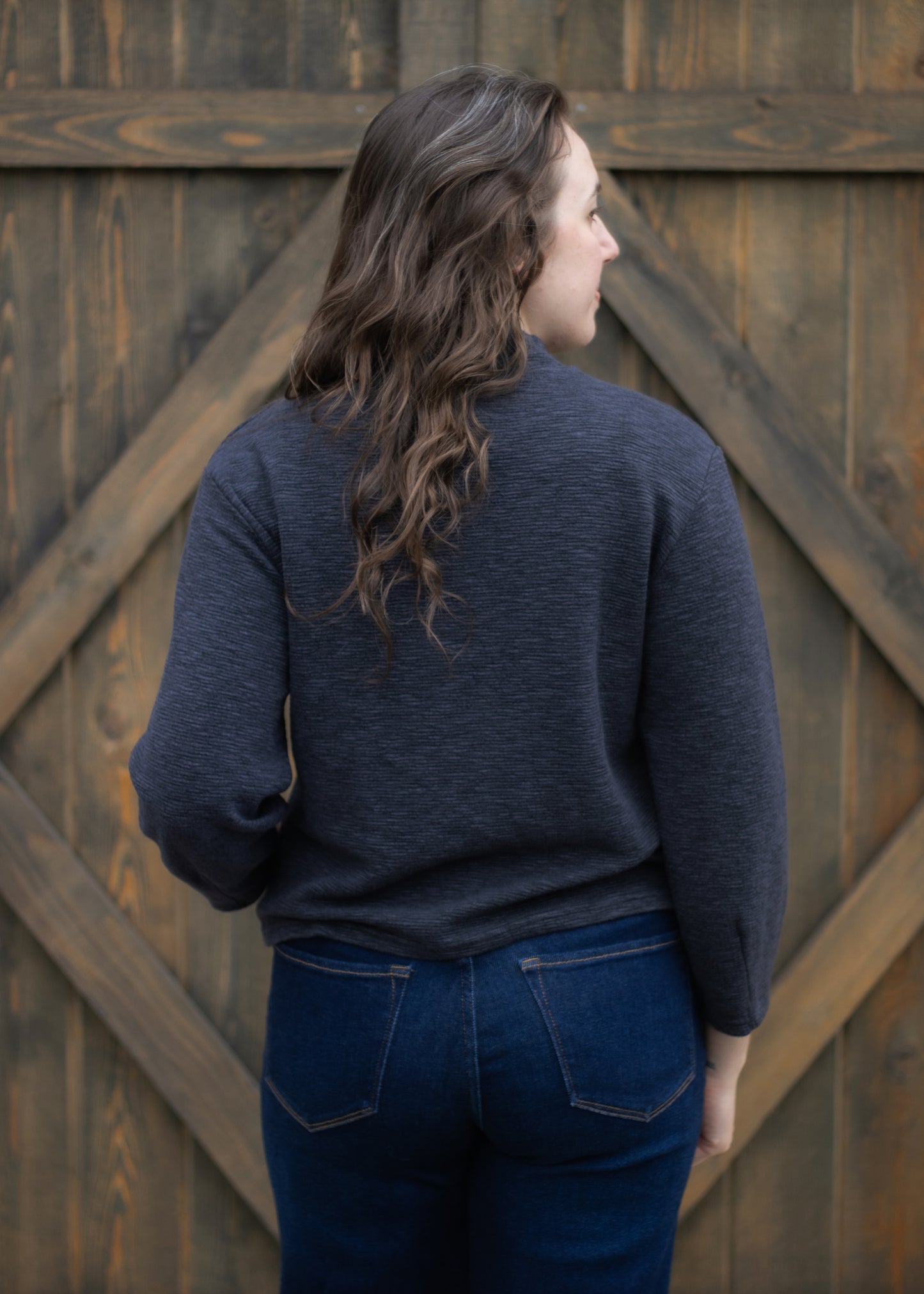 Crimped Mock Neck Top in Iron | Cut•Loose