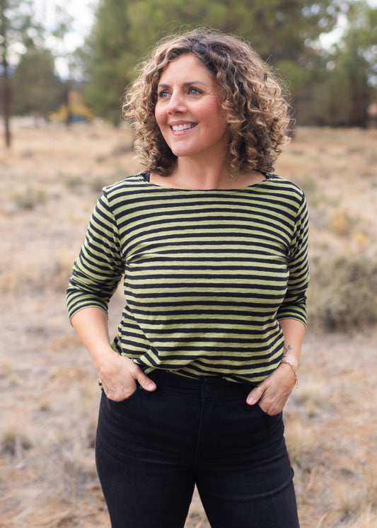 3/4 Sleeve Stripe Boatneck in Frog | Cut•Loose