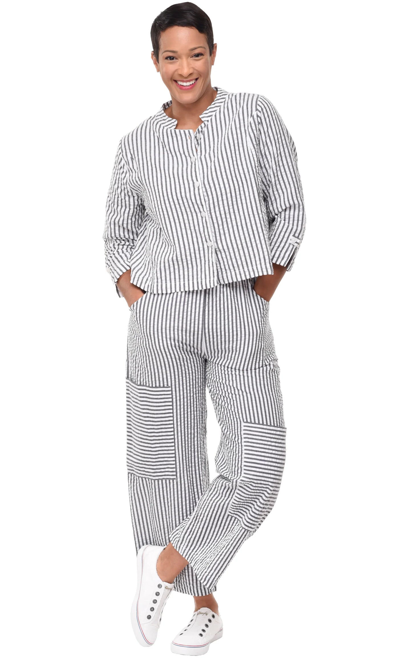 Roxanne Pant in Gray Stripe | Tulip
