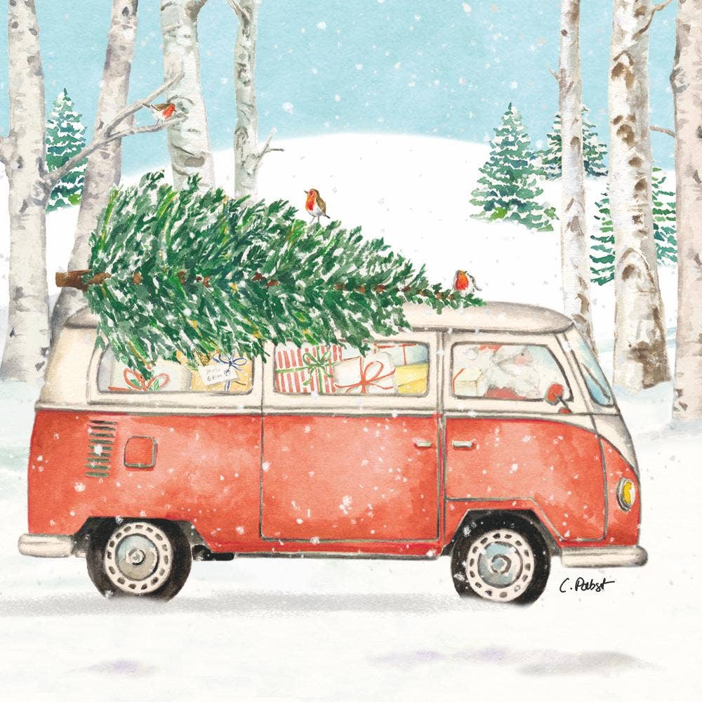 Christmas Bus Beverage Napkins