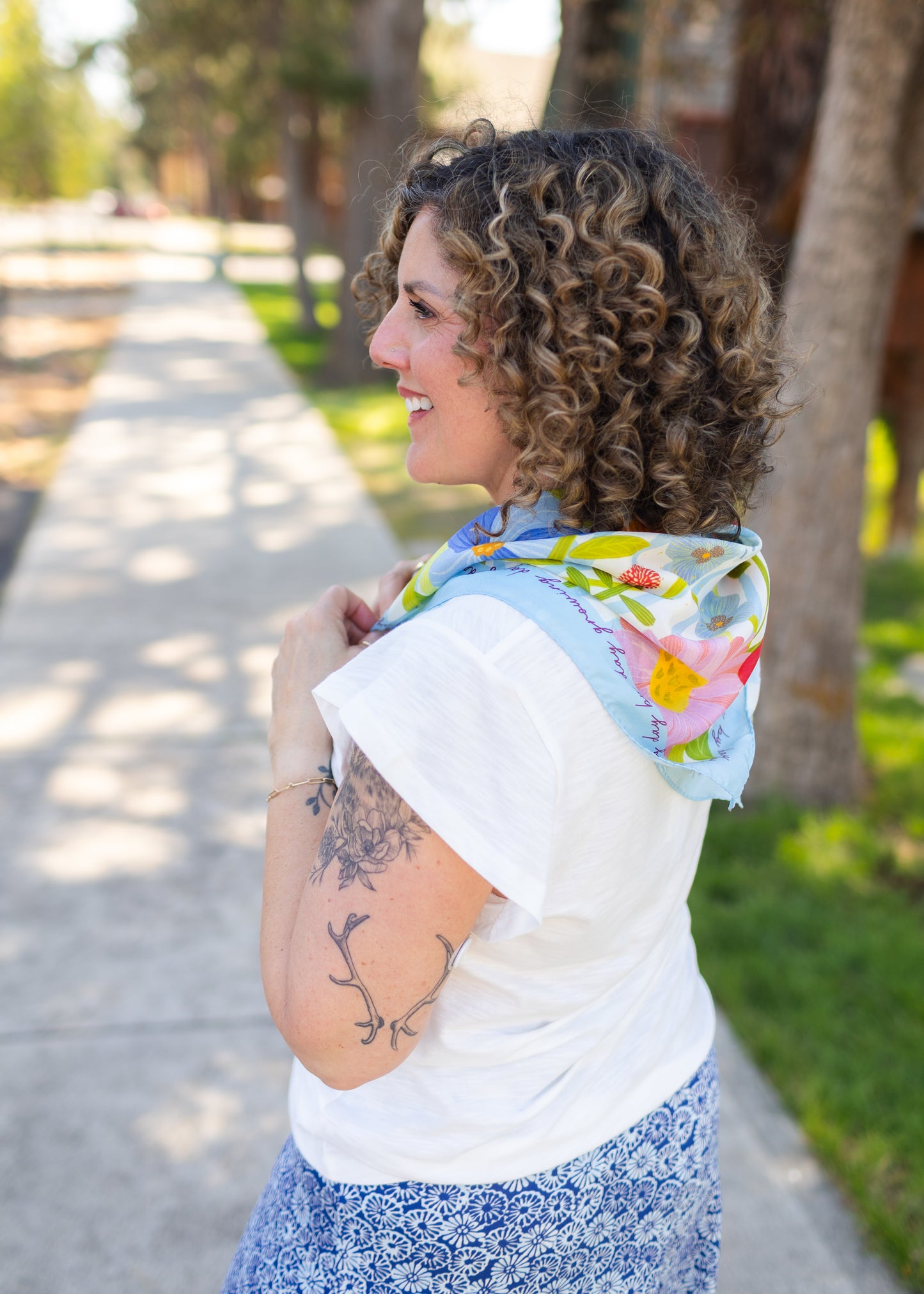 "Day by Day" Printed Silk Square Scarf