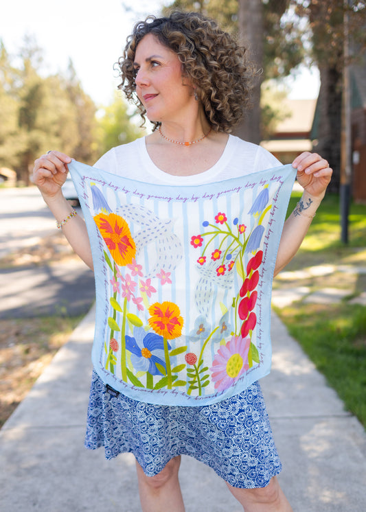 "Day by Day" Printed Silk Square Scarf