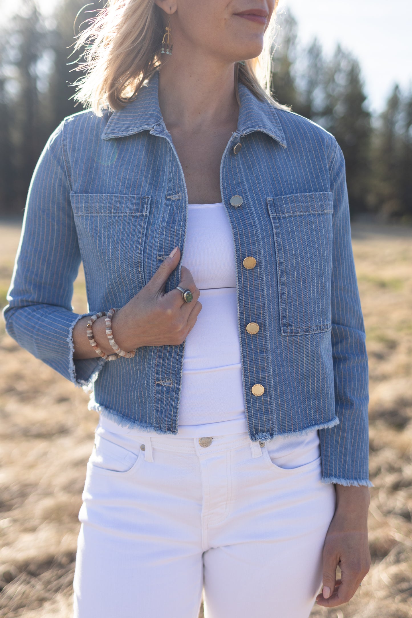 Denim Crop Shacket in Sunset Stripe | Liverpool