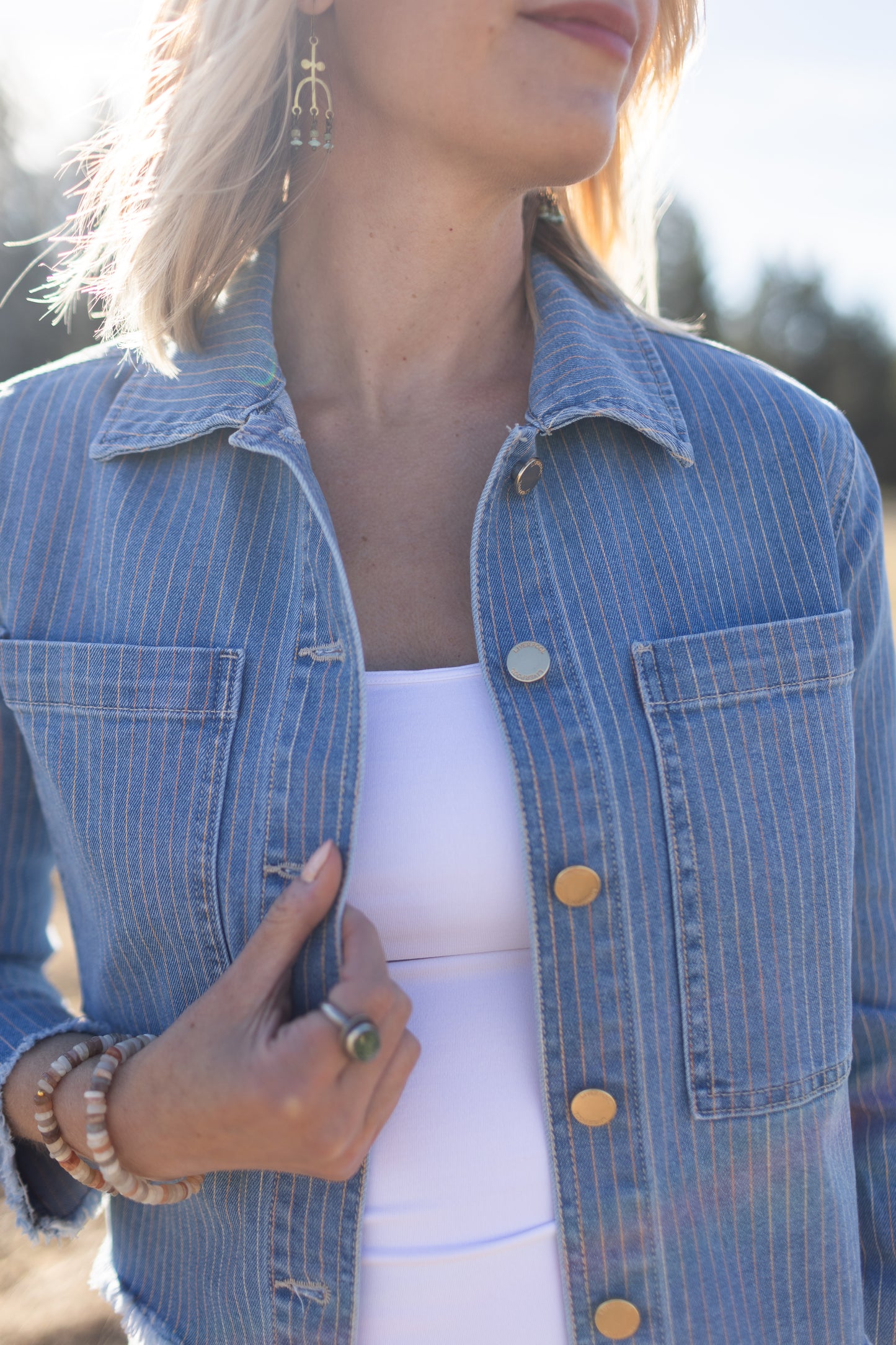 Denim Crop Shacket in Sunset Stripe | Liverpool