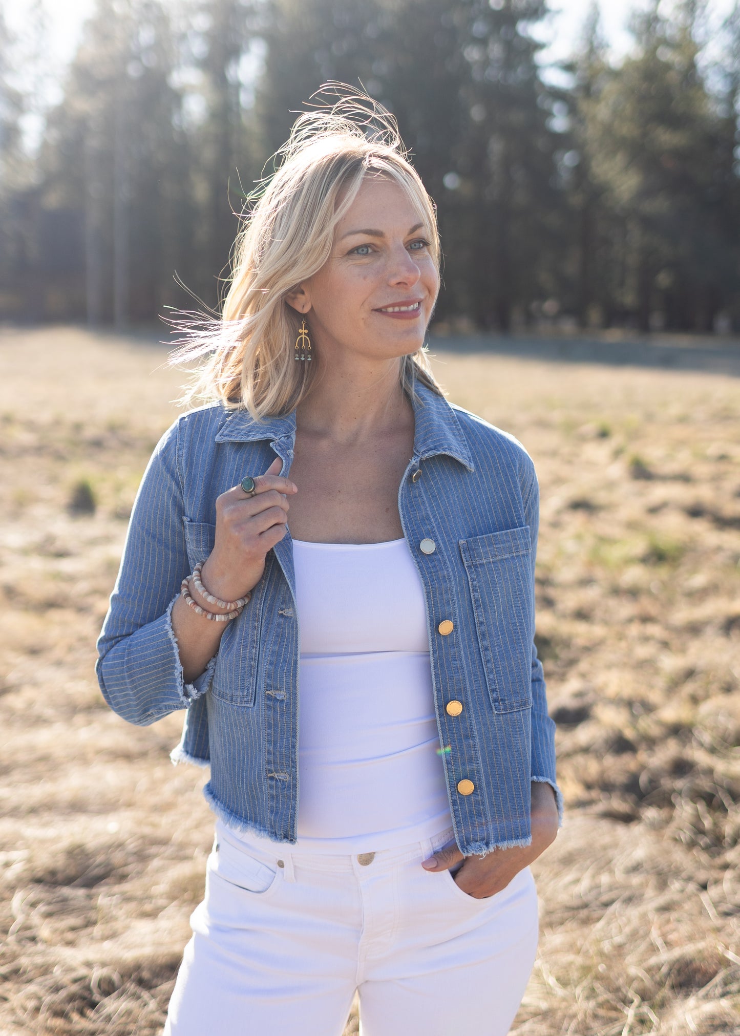 Denim Crop Shacket in Sunset Stripe | Liverpool