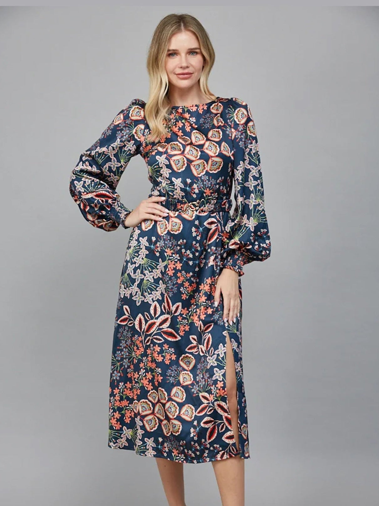 Balloon Sleeve Midi Dress in Peacock