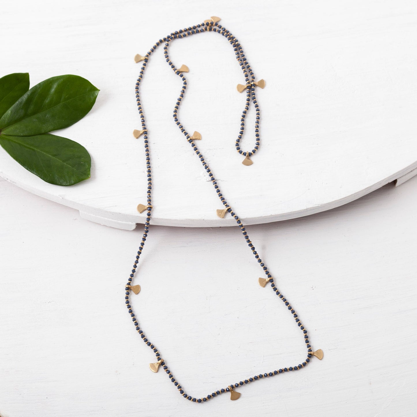 Blue Beaded Fan Necklace