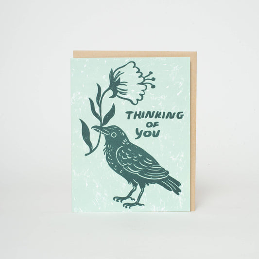 Thinking of You Crow Letterpress Card