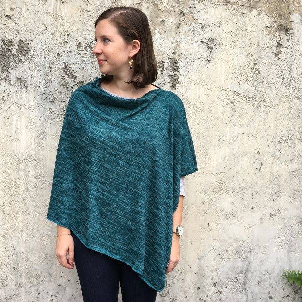 Heather Jersey Poncho in Teal