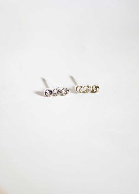 3 Sparkle Dot Silver Post Earrings