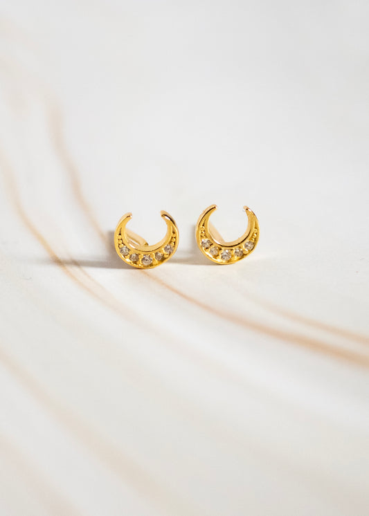 Sparkle Moons Gold Post Earrings