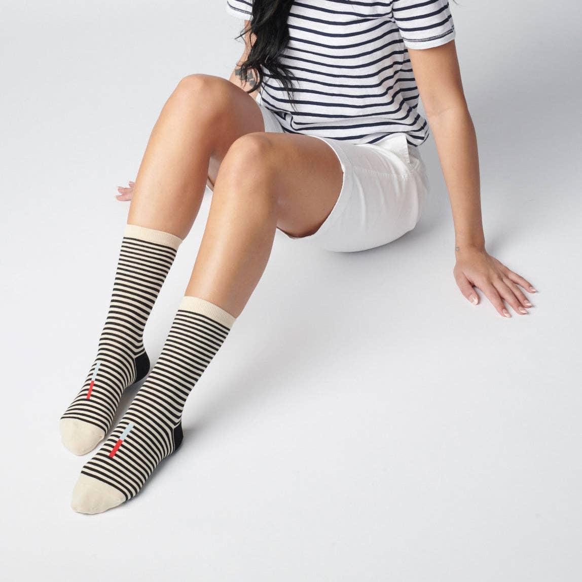 Cole Black & White Striped Crew Socks