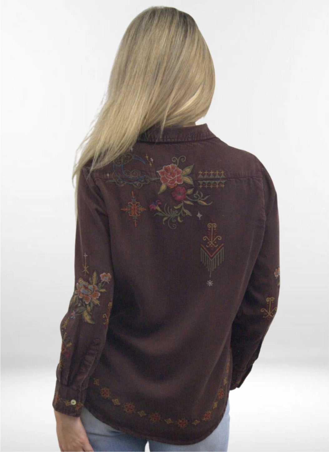 Amara Embroidred Shirt in Oxblood | Caite