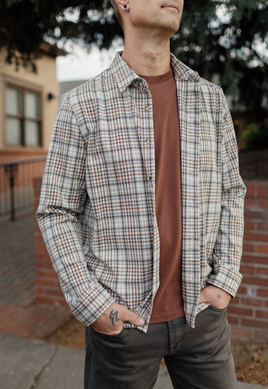 Long Sleeve Button Up Shirt in Rust Multi | Liverpool