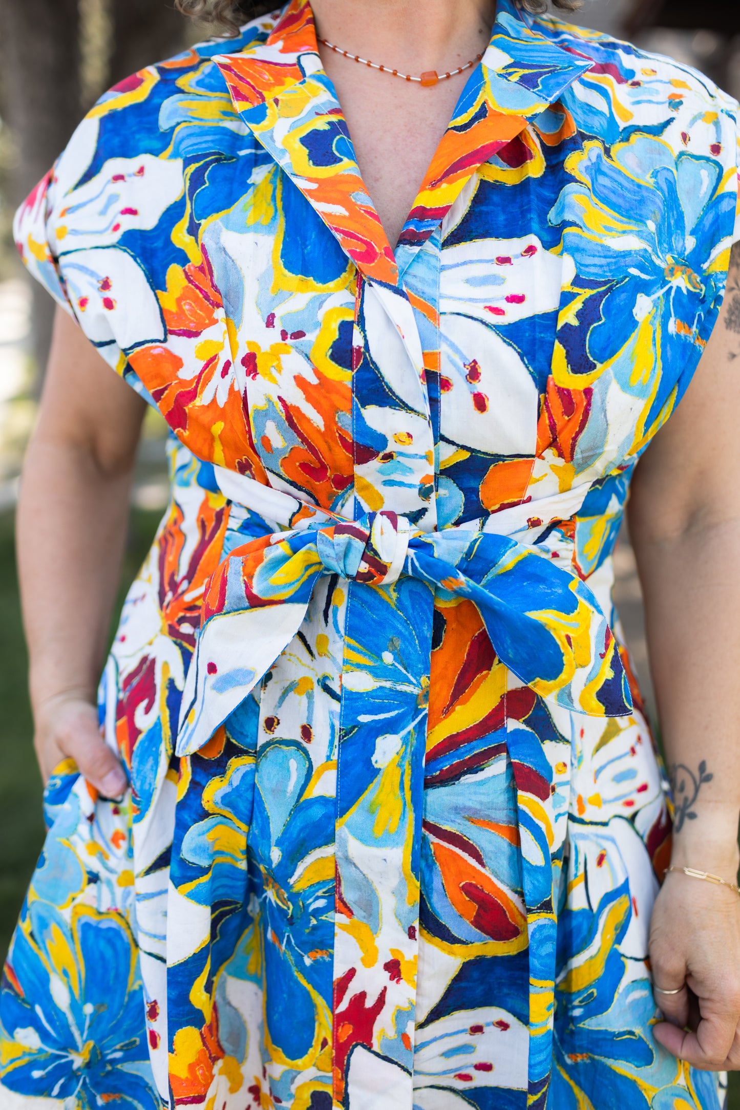 Blue Floral Cotton Tie Front Dress | APNY