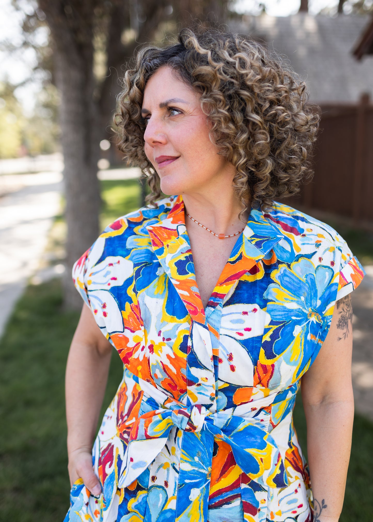 Blue Floral Cotton Tie Front Dress | APNY