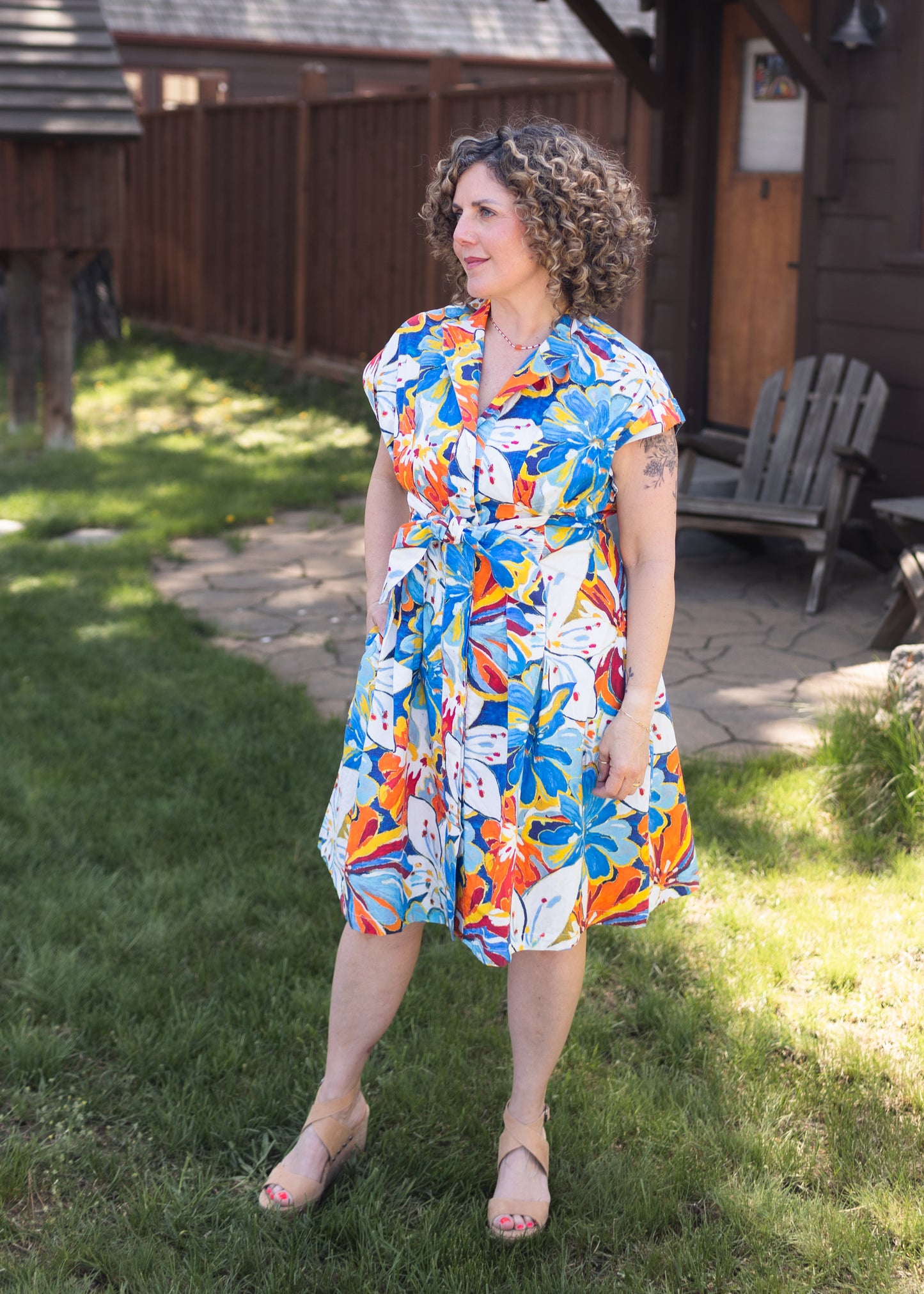 Blue Floral Cotton Tie Front Dress | APNY
