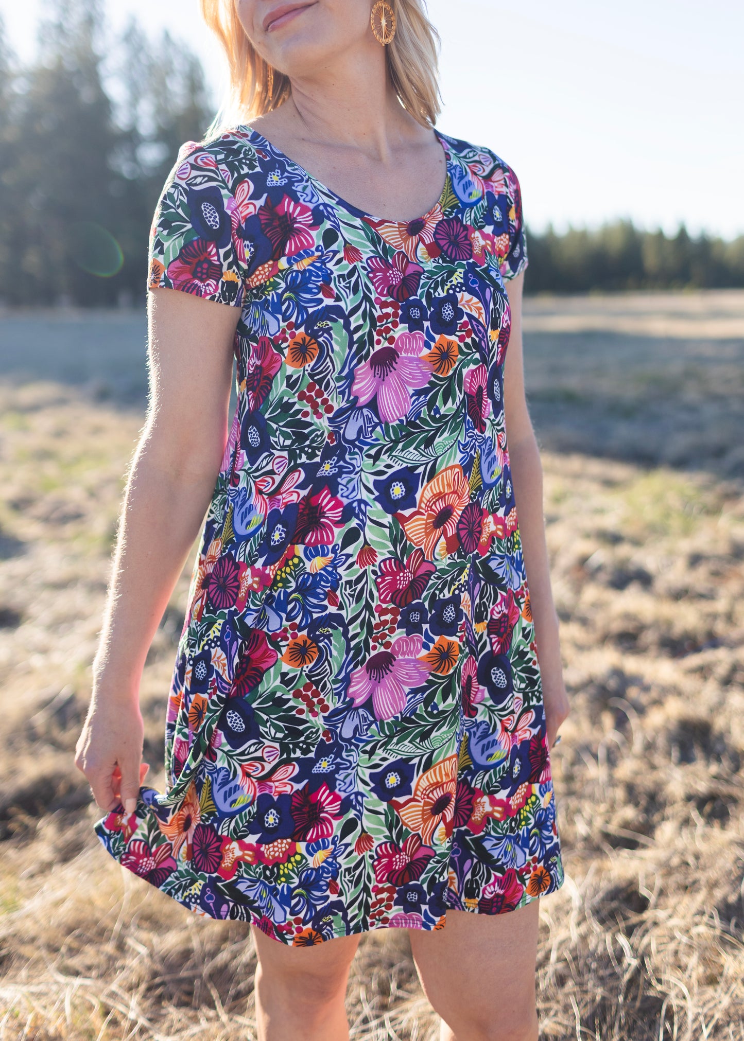 Lucy Cap Sleeve Dress in Bold Floral Print | Salaam