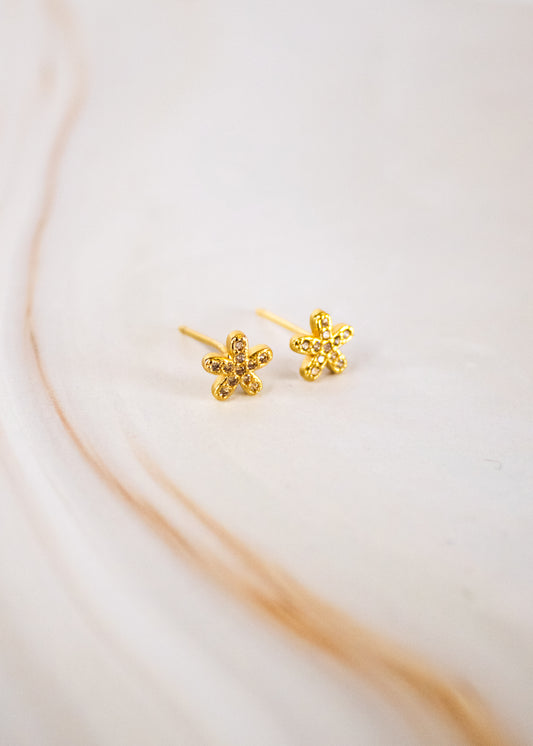 Gold Flower Sparkle Post Earrings