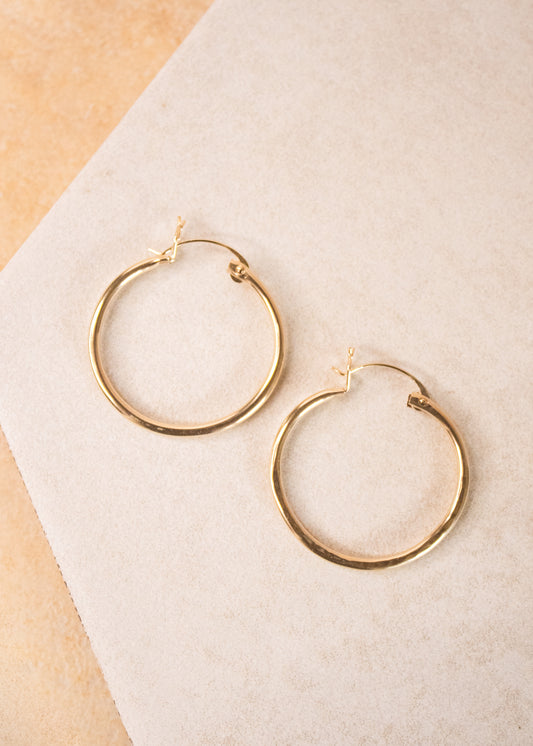 Gold Filed Hinged Hammered Hoop - 30mm