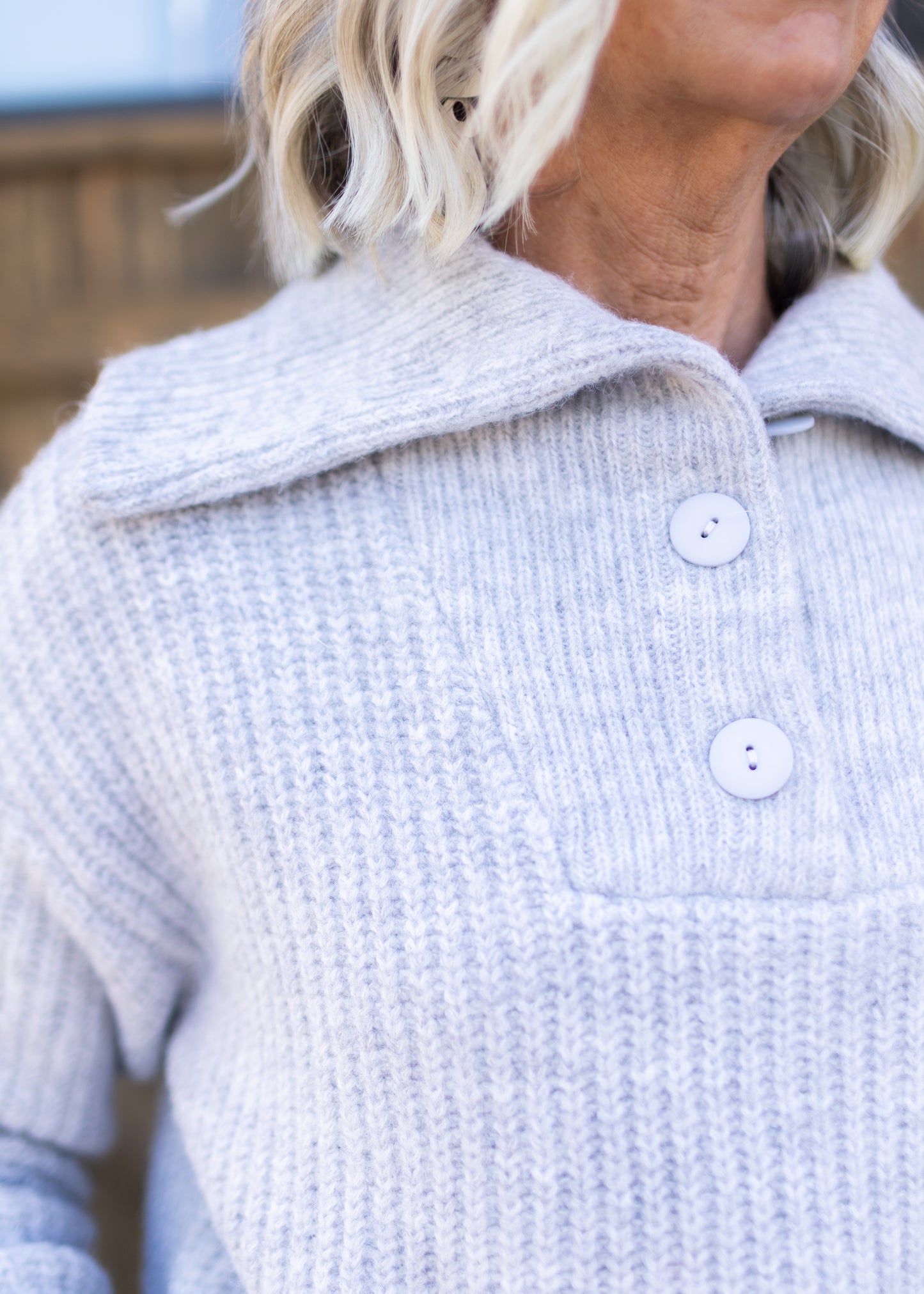 Quarter Button Sweater in Light Grey