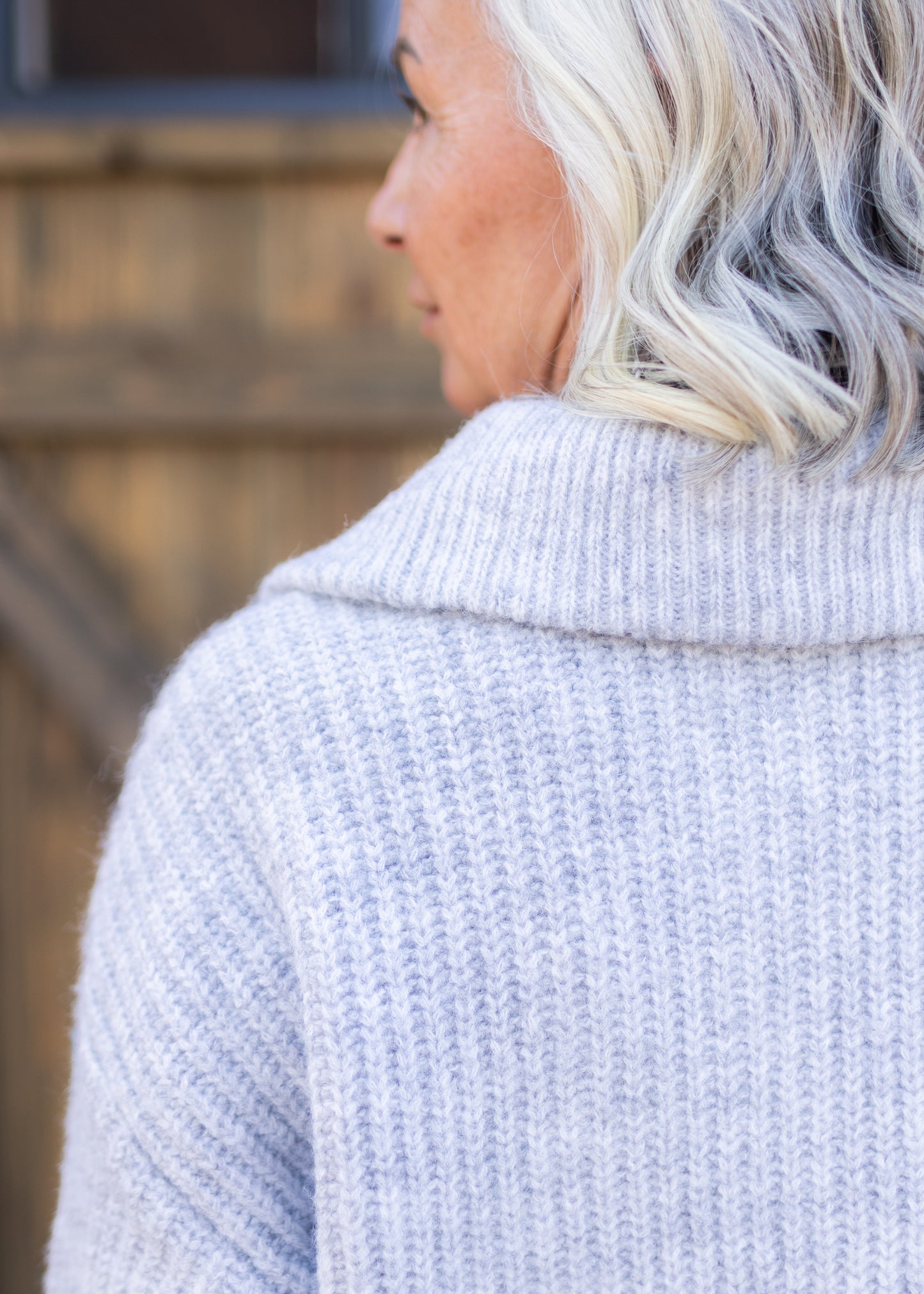 Quarter Button Sweater in Light Grey