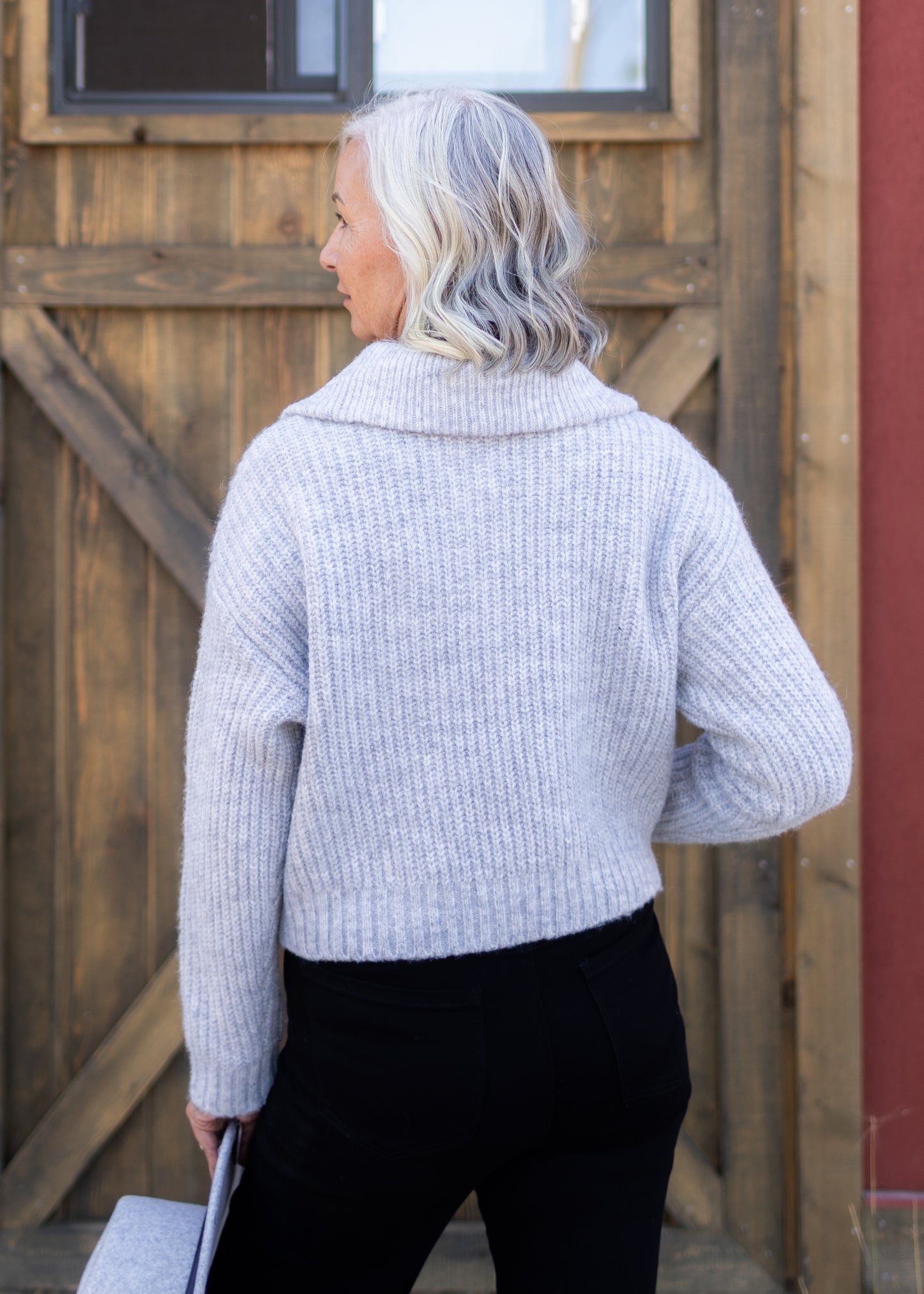 Quarter Button Sweater in Light Grey