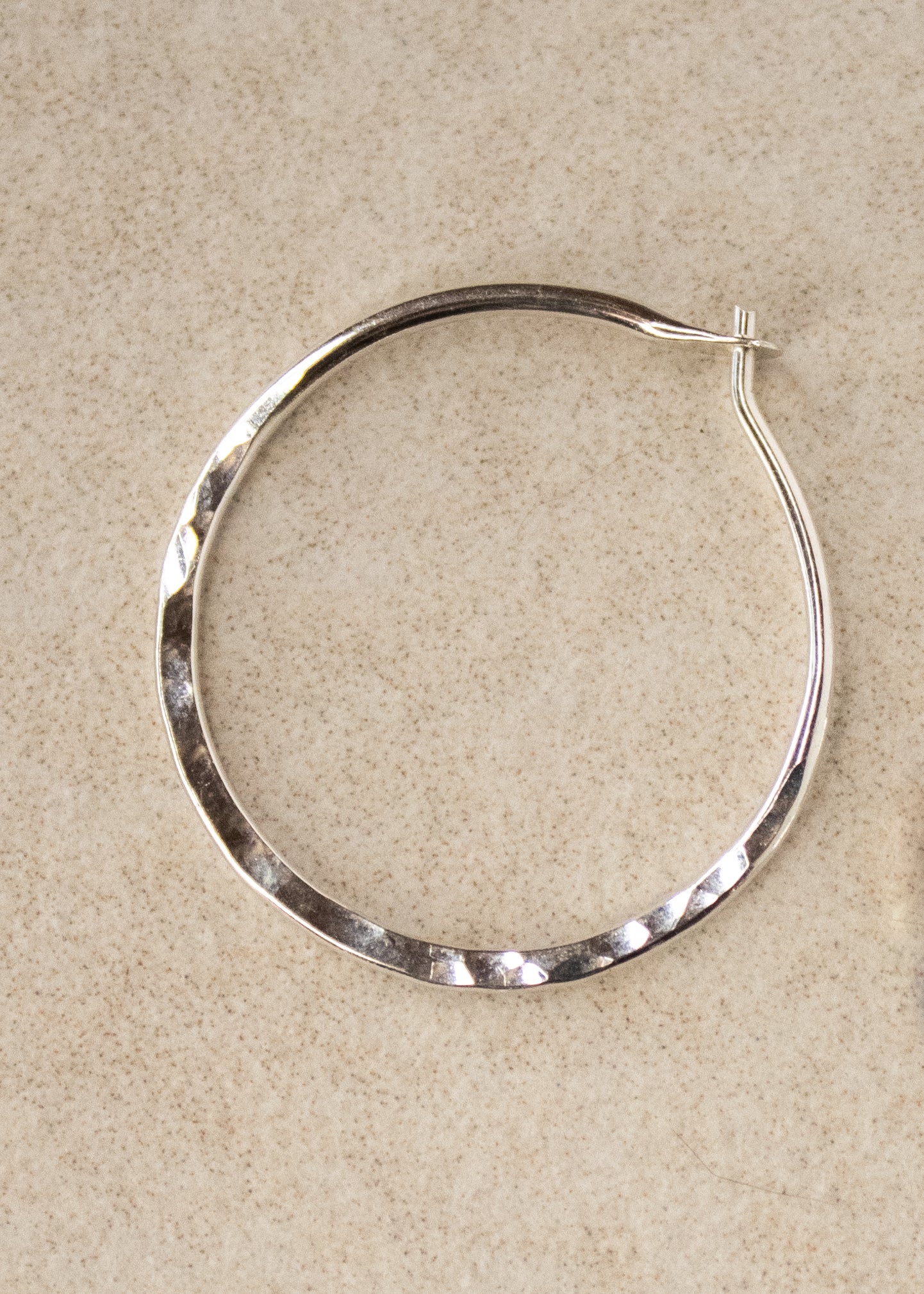 Sterling Silver Flat Hammered Hoop - 25mm