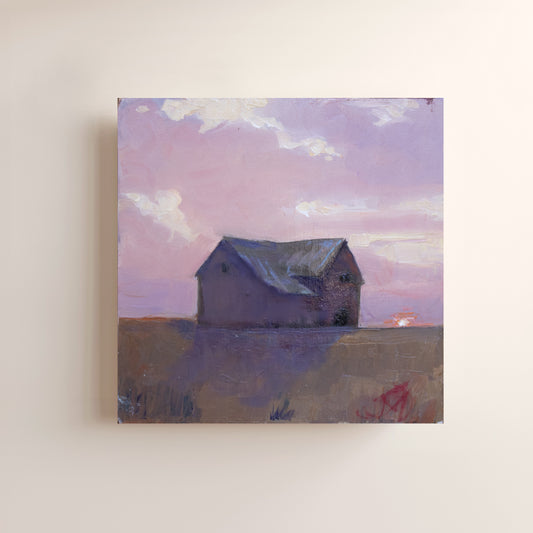 "Barn at Sunset" Mini Landscape Oil Painting