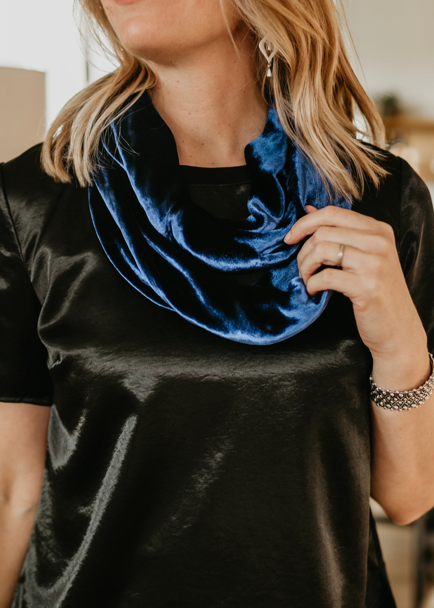 Velvet Infinity Scarf in Indigo