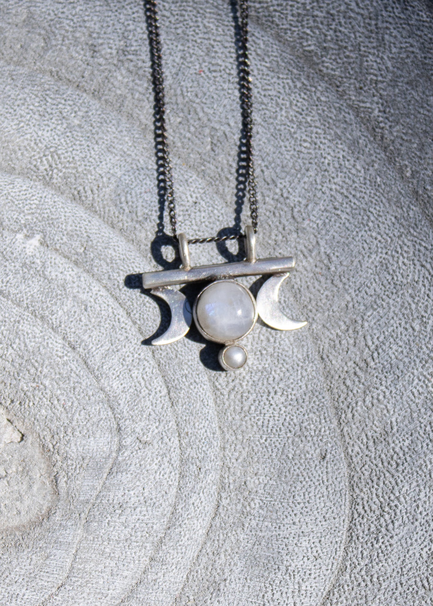 Crescent Moons with Rainbow Moonstone Necklace | Jane Diaz