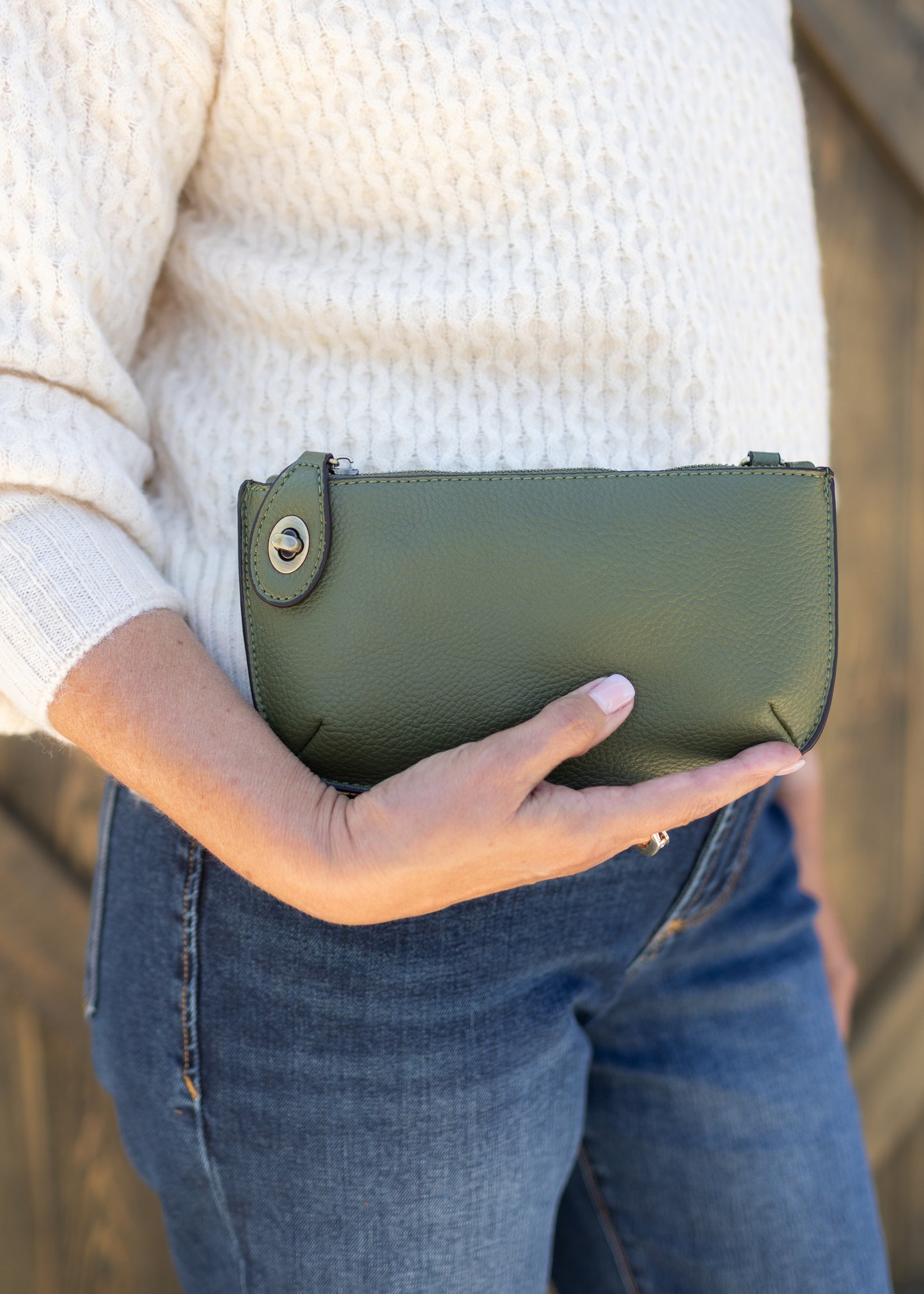 Mini Crossbody Wristlet Clutch in Olive Grove