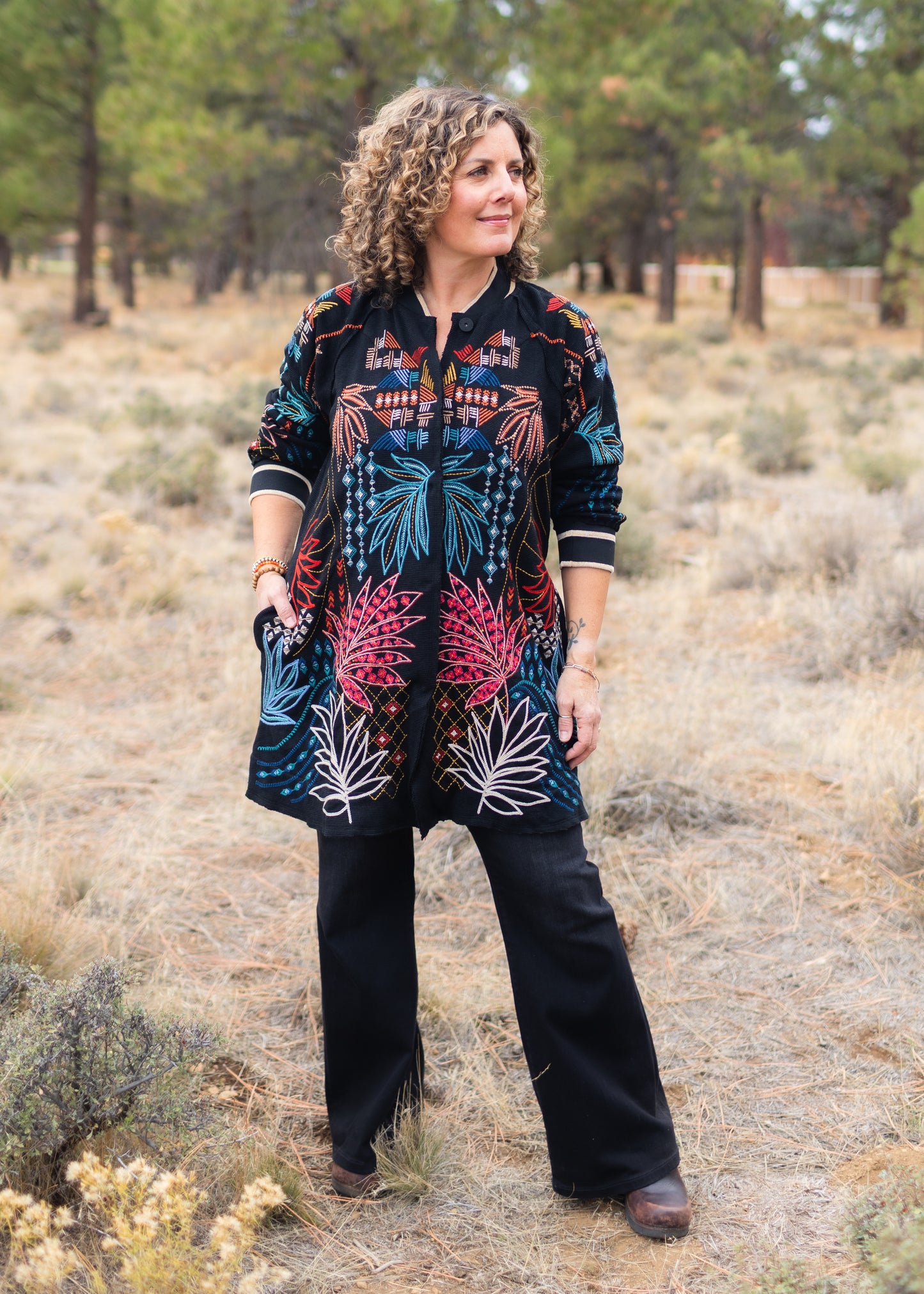 Midi Bomber Jacket in Black | Johnny Was