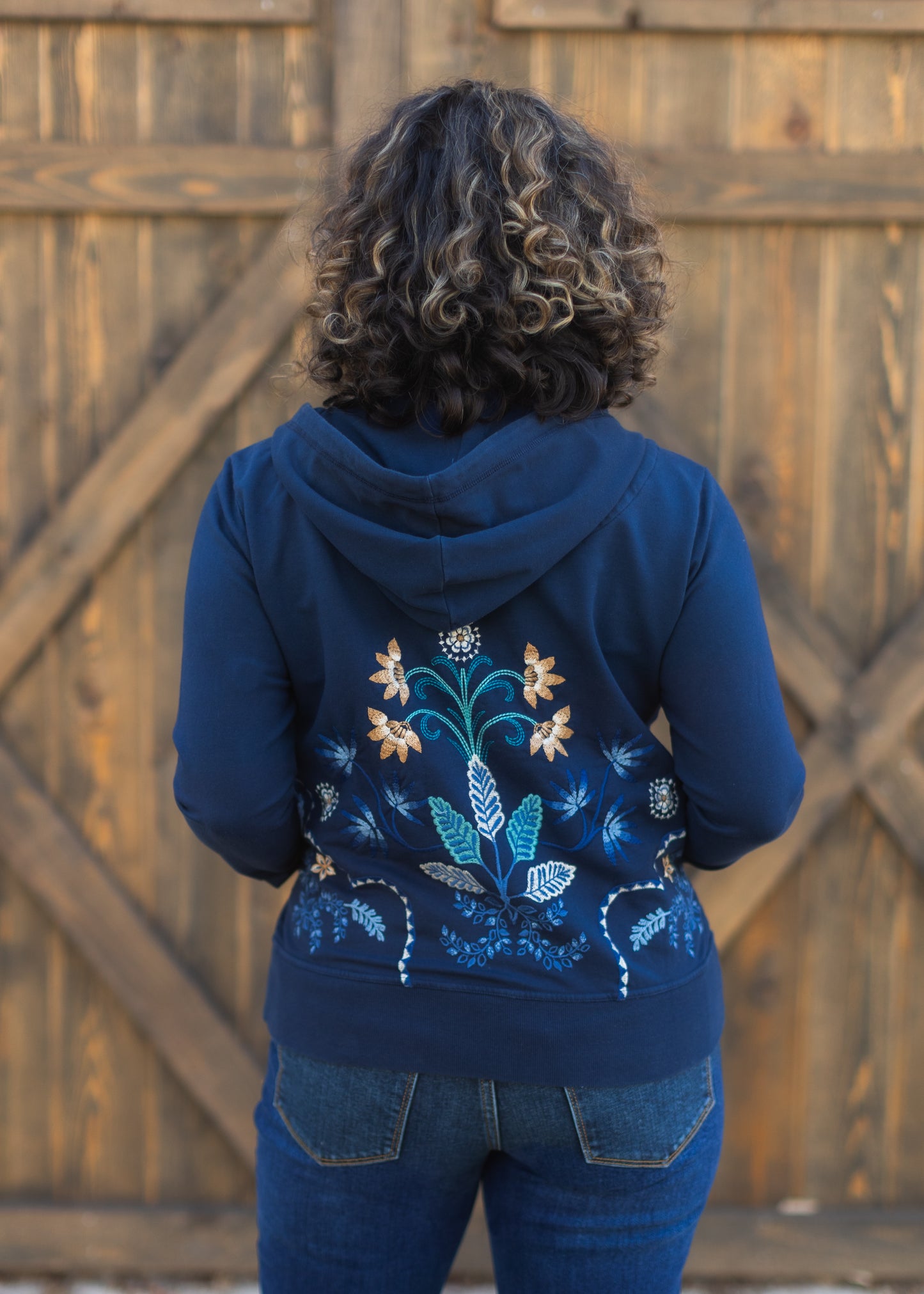 Una Zip Up Hoodie in Blue Night | Johnny Was