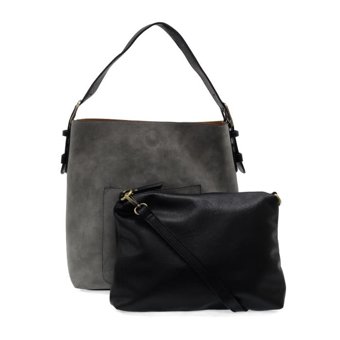 Faux Suede Hobo Handle Handbag in Shadow