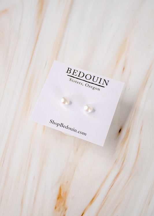 White Pearl Post Earrings