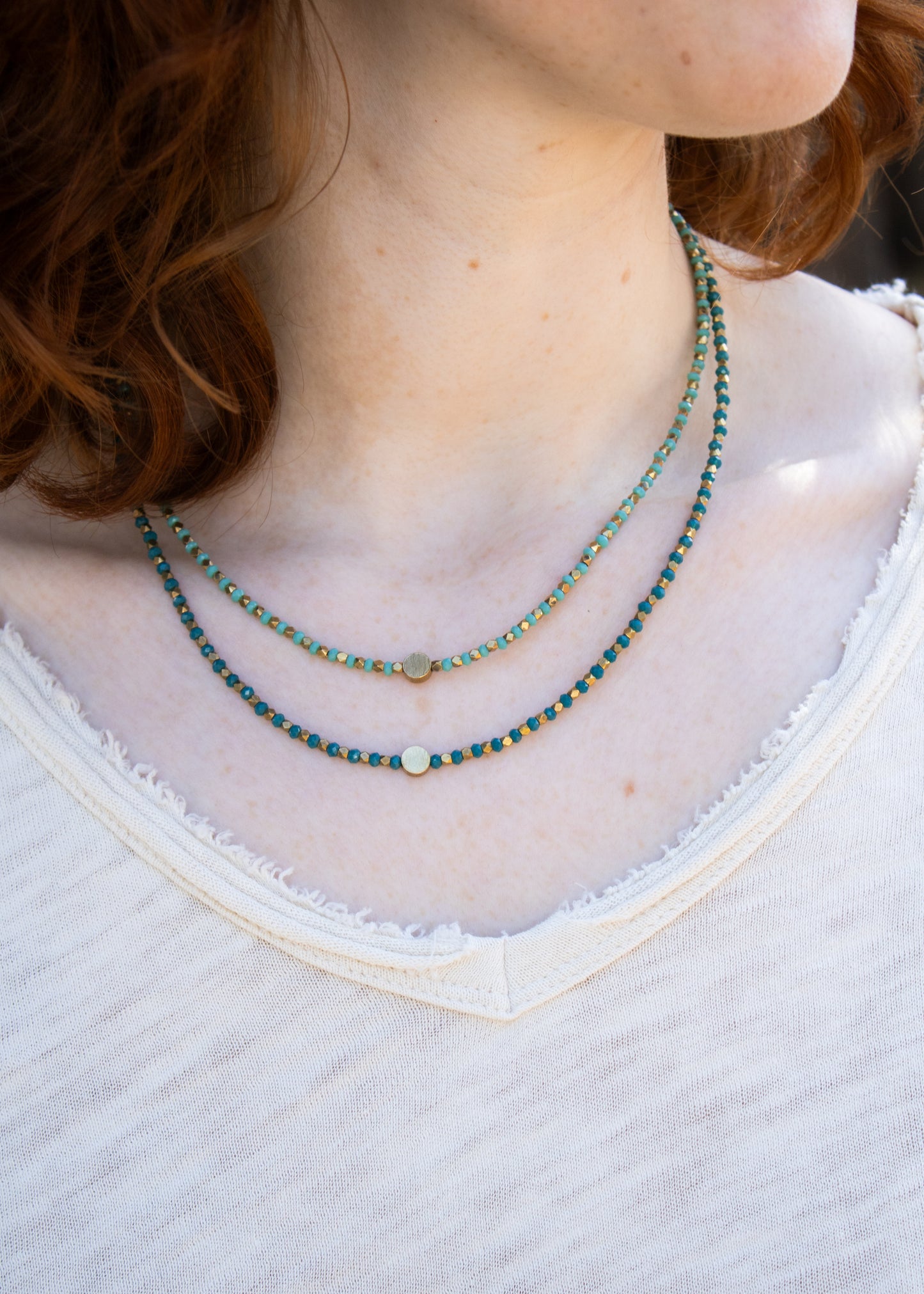 Blue Brass Beaded Circle Necklace
