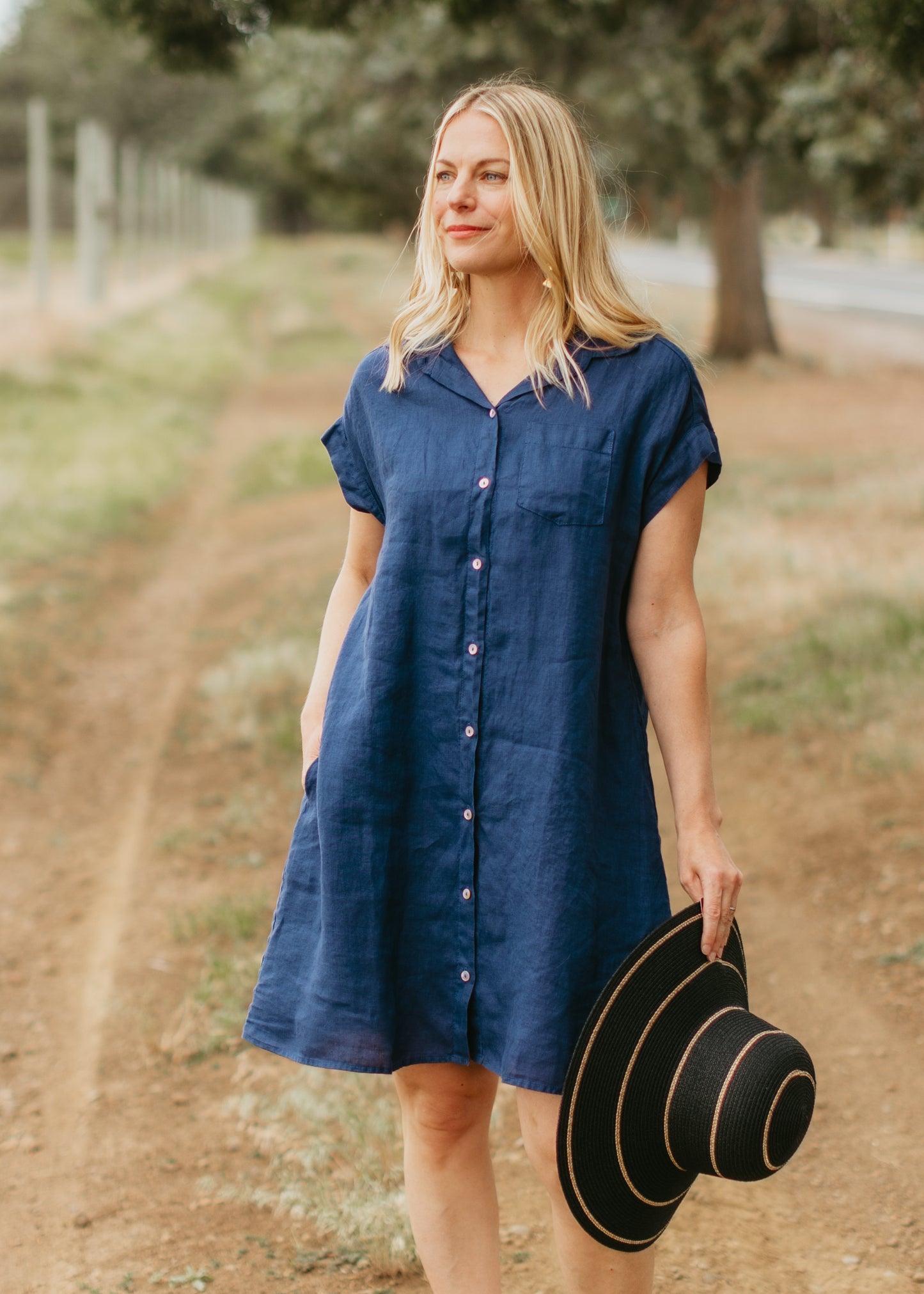 Hanky Linen Shirt Dress in Naval | Cut•Loose